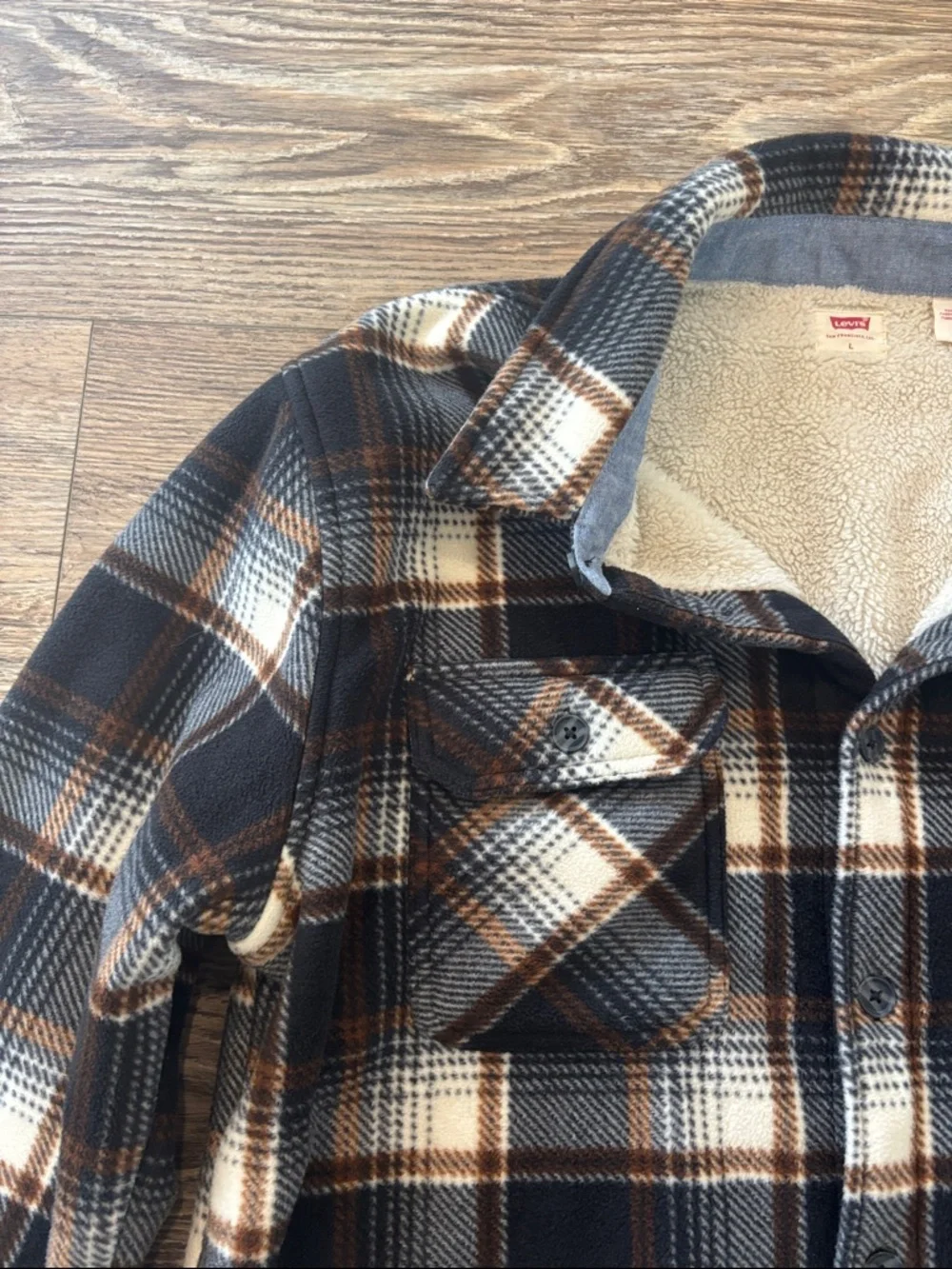 Levi's Microfleece Bonded Sherpa Shirt Shacket Brown Men's Size Large EUC